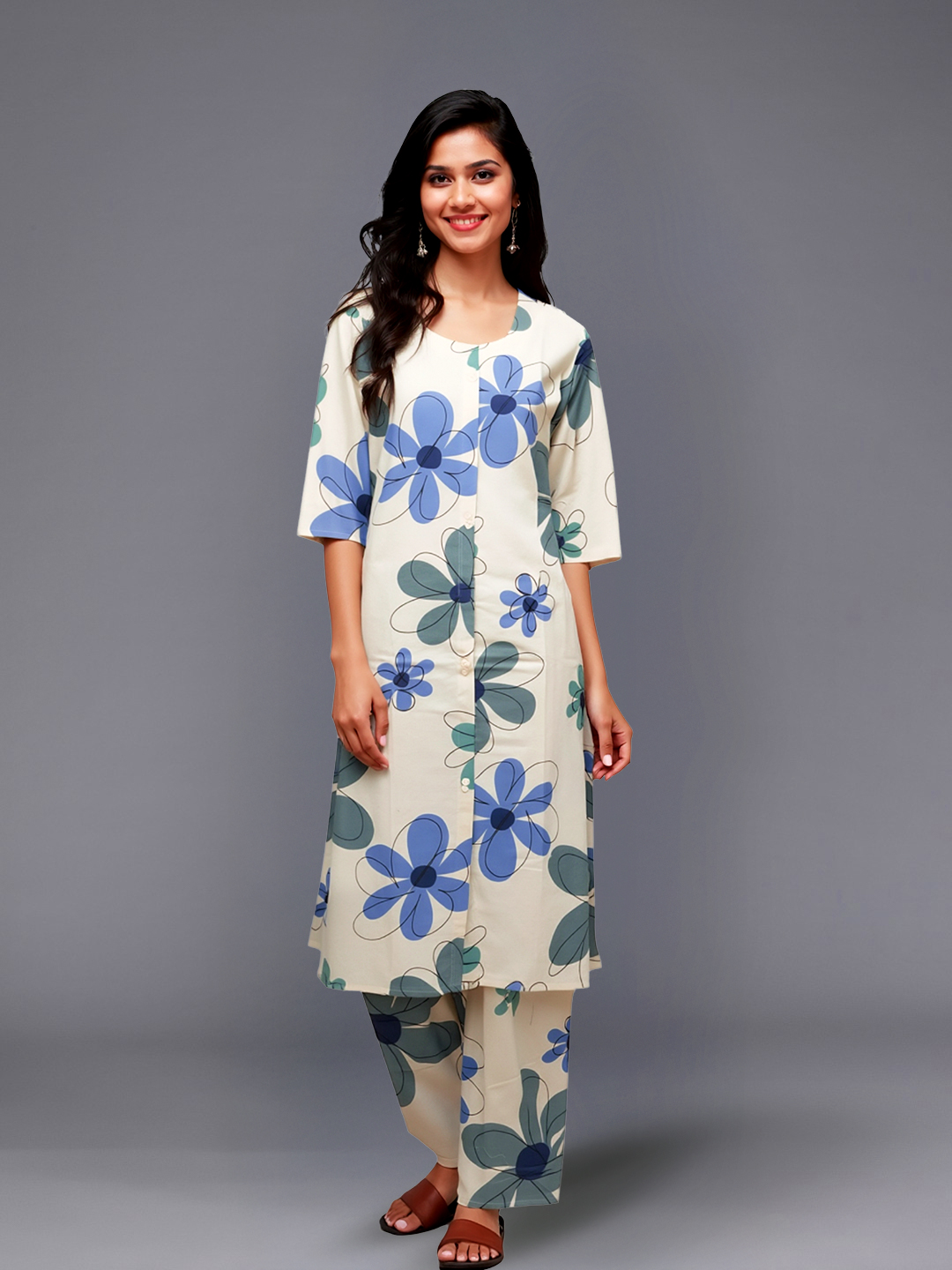 Picture of Blooming Beauty Floral Printed Kurta with Palazzo Set